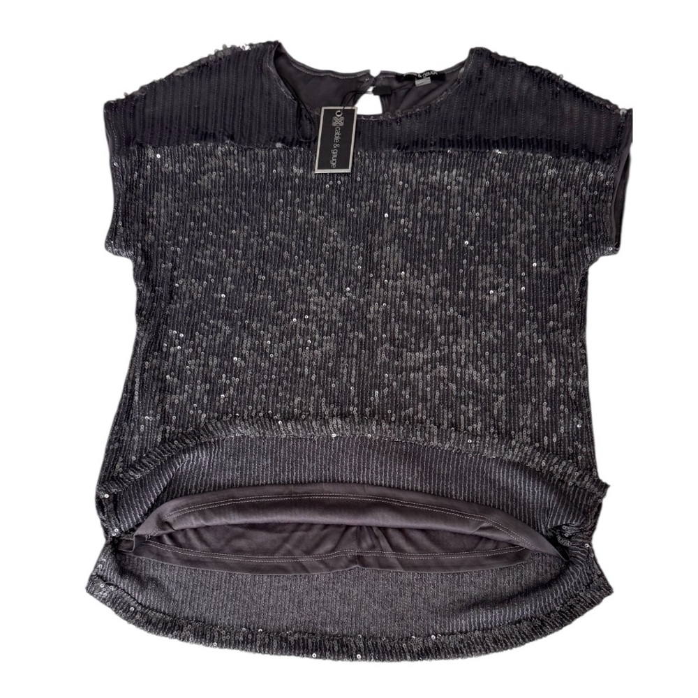 NWT Cable & Gauge Black/Gray Sequin Short Sleeve Lined Top Size Small-P - Picture 5 of 11